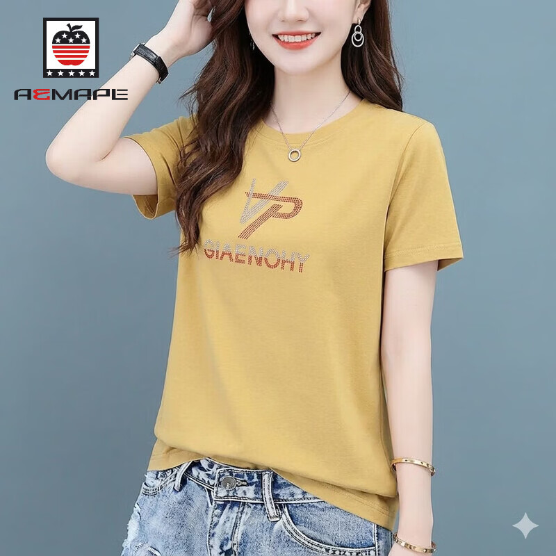 AEMAPE Women's Short Sleeve Summer 2026 New Mid-Age Thin Loose Fit Crew Neck T-Shirt