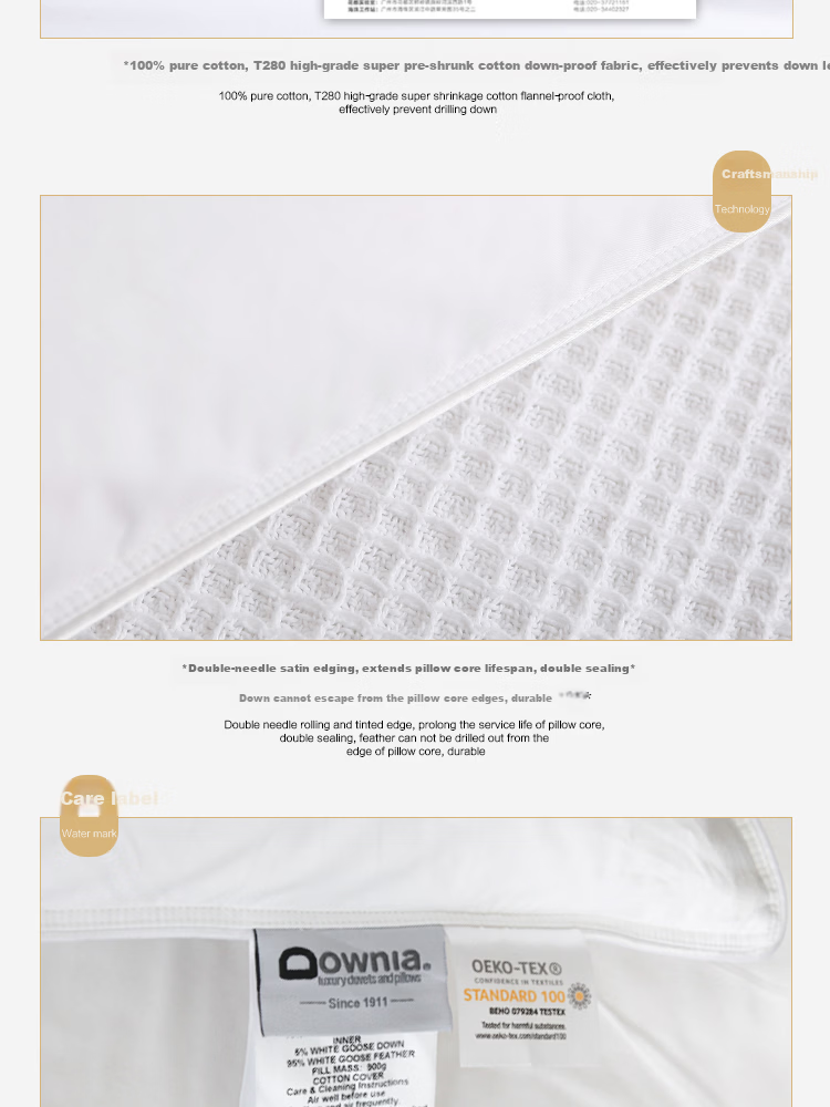 Downia JW Five-Star Hotel White Goose Down Pillow 90% White Goose Down Luxury Pillow 74*48CM 13