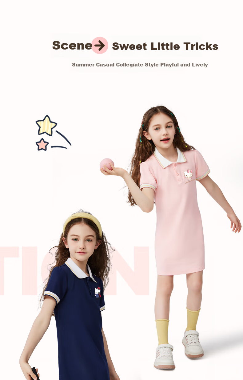 Hello Kitty Girls Summer Dress 2025 New Children's Clothing College Style Polo Dress Trendy Summer Outfit 3