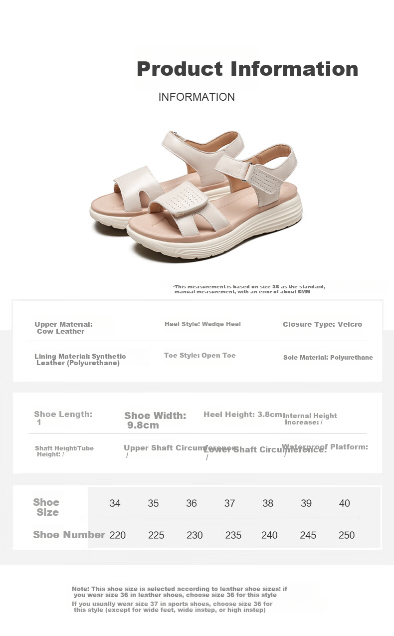 Yierkang Women's Shoes, Fairy-Style Wedge Sandals, Perfect for Dresses, Beach Shoes, Thick-Soled Mom Sandals, 18074W, Beige, Size 35 6