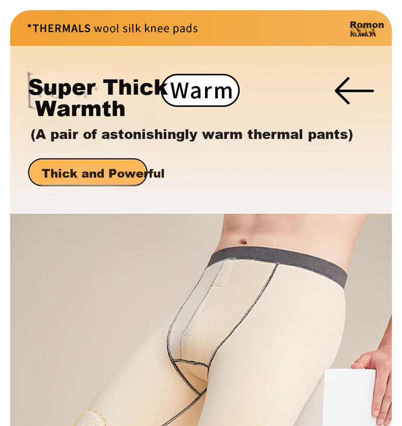 Romon Men's Thermal Pants Fleece Lined Thickened Wool Knee Protection Northeast Cotton Heated Base Layer Autumn Winter Trousers 3