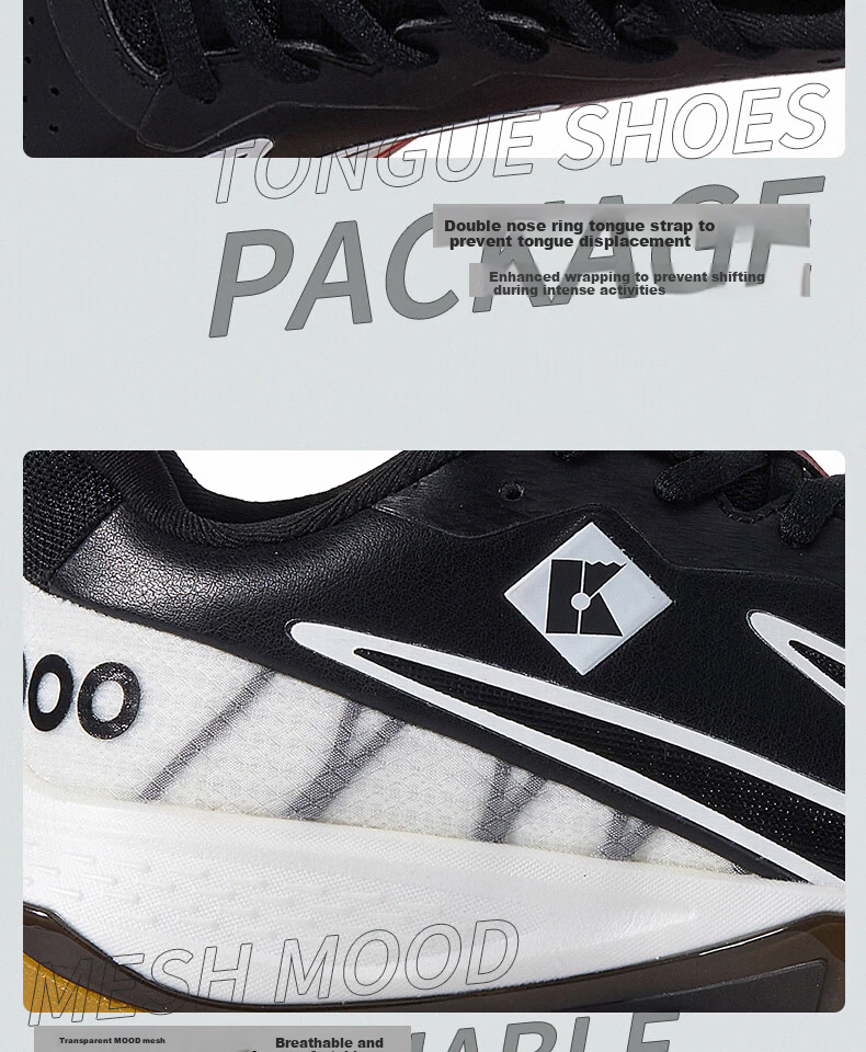 KUMPOO KH-G828 Featherweight Badminton Shoes Non-Slip Shock Absorption Breathable Professional Competition Sports Shoes Shura Black/White Size 42 13