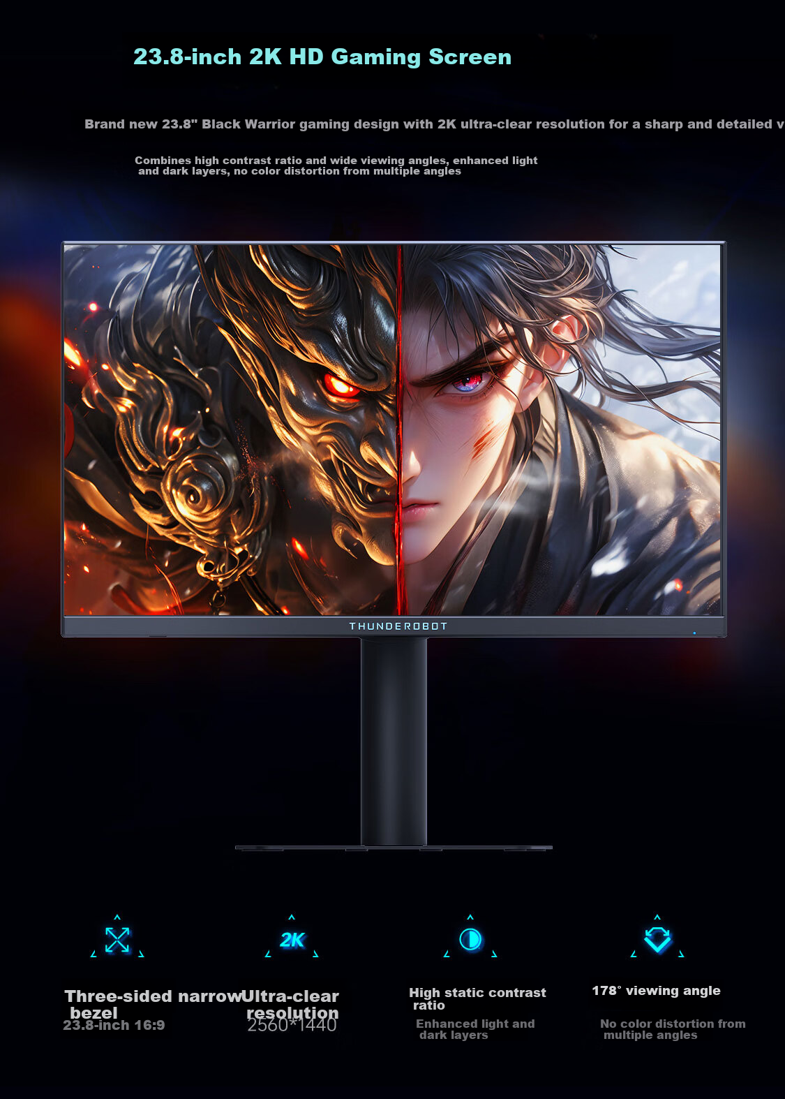 ThundeRobot Black Warrior 23.8-inch 2K 260Hz Gaming Monitor Upgraded Fast IPS Low Blue Light HDR 500nit High Brightness JQ24F260 2