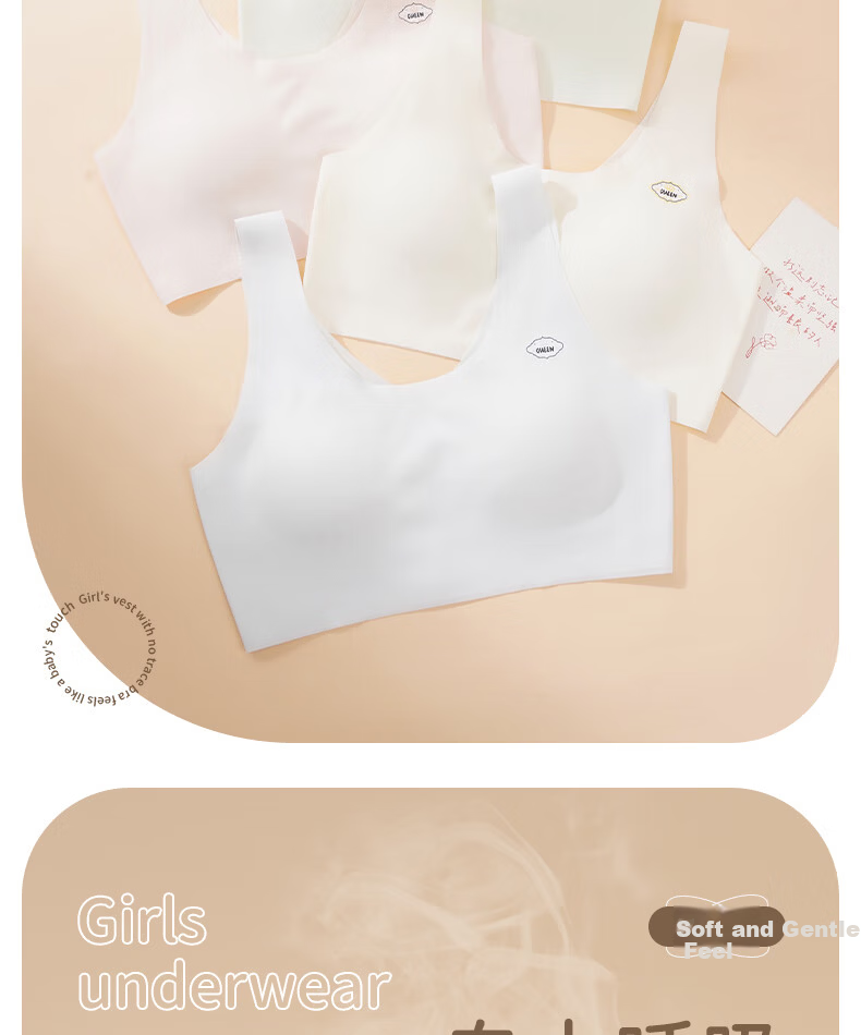 Free Style Developmental Period Girls' Underwear Junior High School Student Puberty Bra Seamless Invisible Ultra-Thin Girls' Vest 19