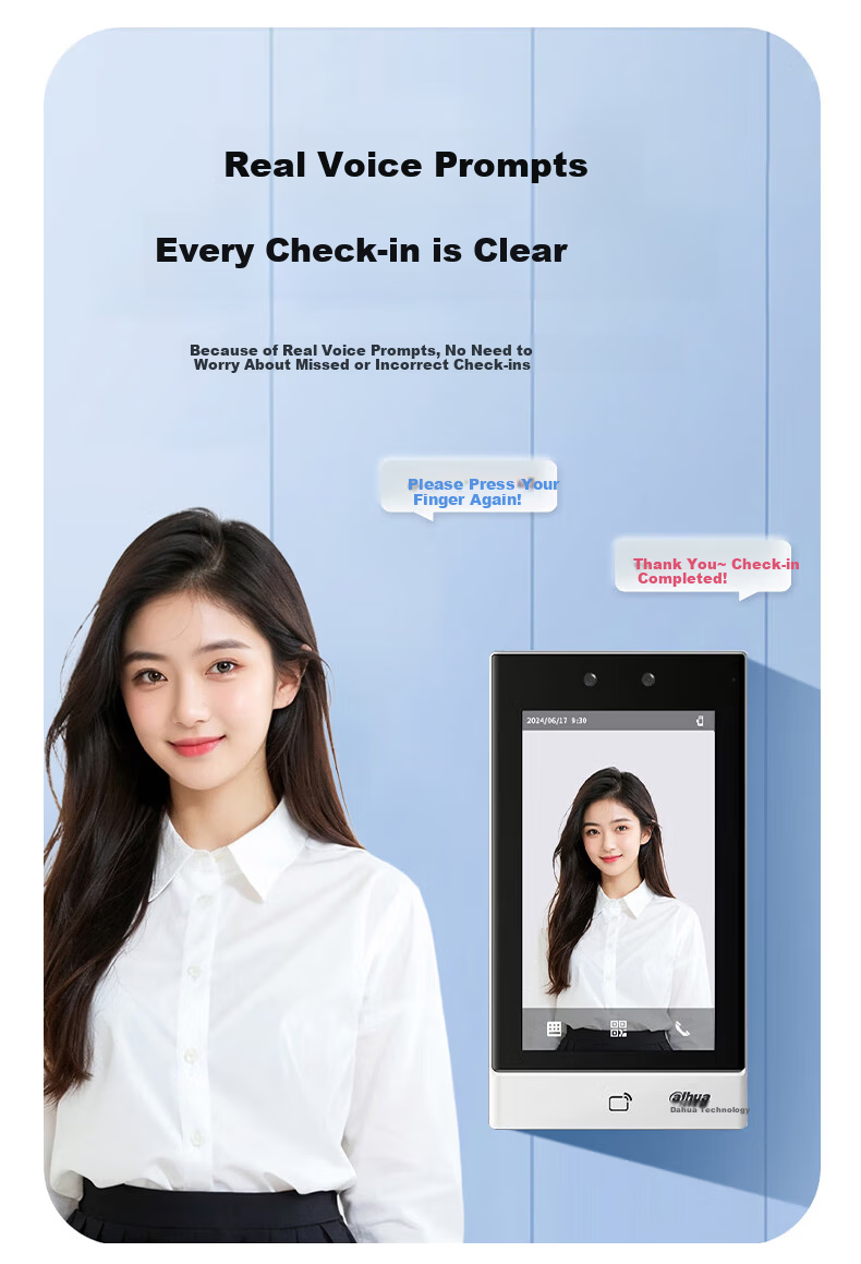 Dahua Facial Recognition Access Control All-in-One Machine Enterprise WeChat Co-branded Attendance Machine 7-inch Large Touch Screen Wired Network Face and Card Attendance K71 9