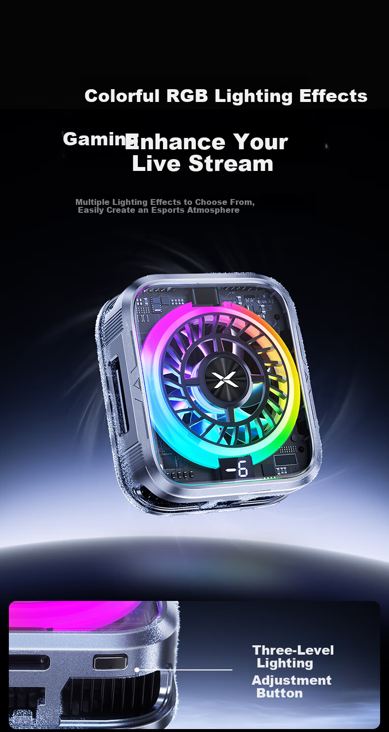 Future Series Semiconductor Magnetic Phone Cooler Gaming Dedicated Variable Frequency 15W True Ice RGB Lighting Back Clip Live Streaming Tablet Cooling Device Compatible with Apple iPad 15