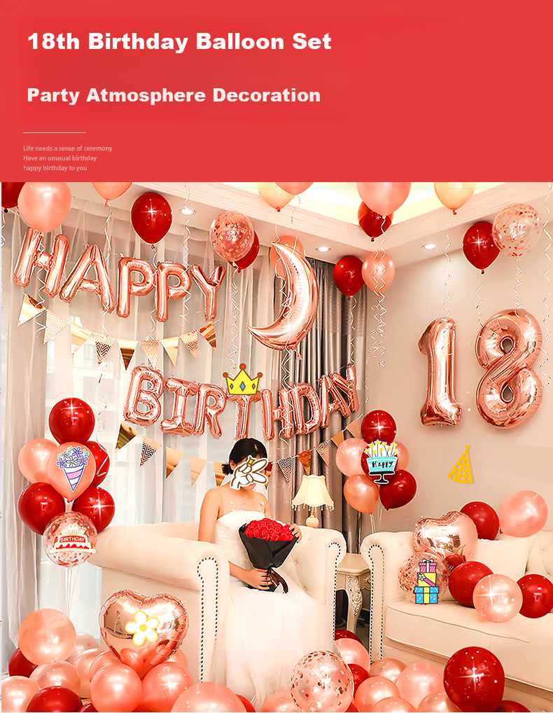 Xinyue 18th Birthday Scene Decoration for Boys Adult Gift Ceremony Happy Premium Atmosphere Balloons Spring Outing Party 1