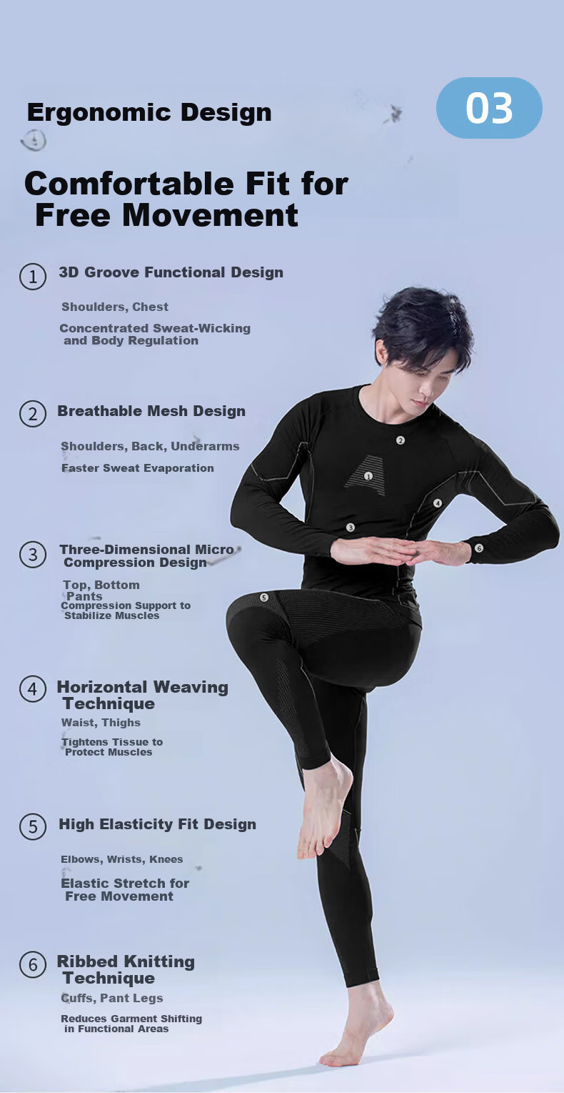 BOPRUIEY Ski Quick-Dry Set Autumn Thermal Underwear for Men and Women, Warm Functional Antibacterial Breathable Sports Base Layer 9
