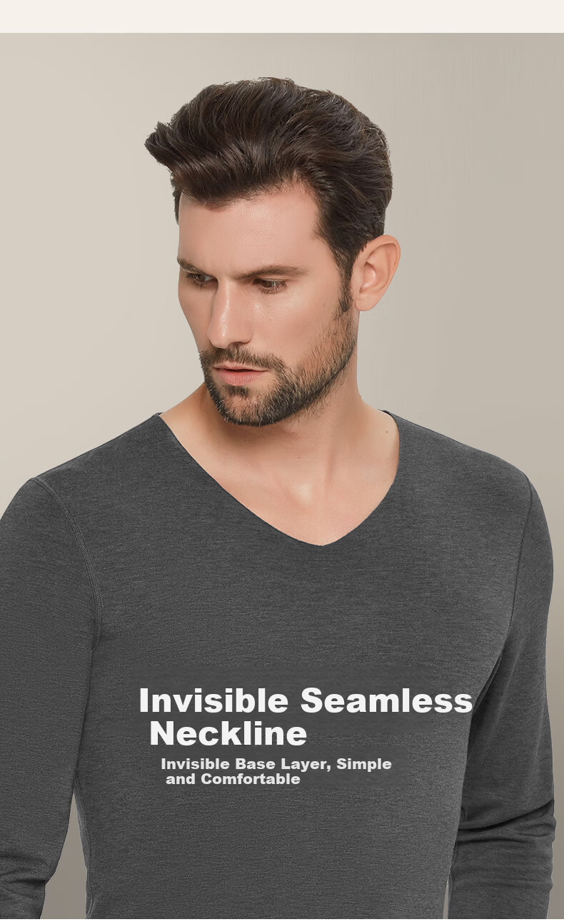 SEPTWOLVES Gift Box Thermal Heating Men's Underwear Set Autumn Winter 8.3°C Warming V-Neck Top and Bottom Velvet Fabric 12