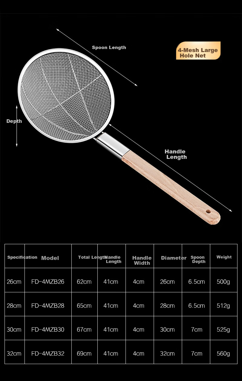 FISDDIS Large Fine Mesh Skimmer 30 Mesh 24cm Strainer Net Ladle Kitchen Household Commercial Frying Skimmer 17