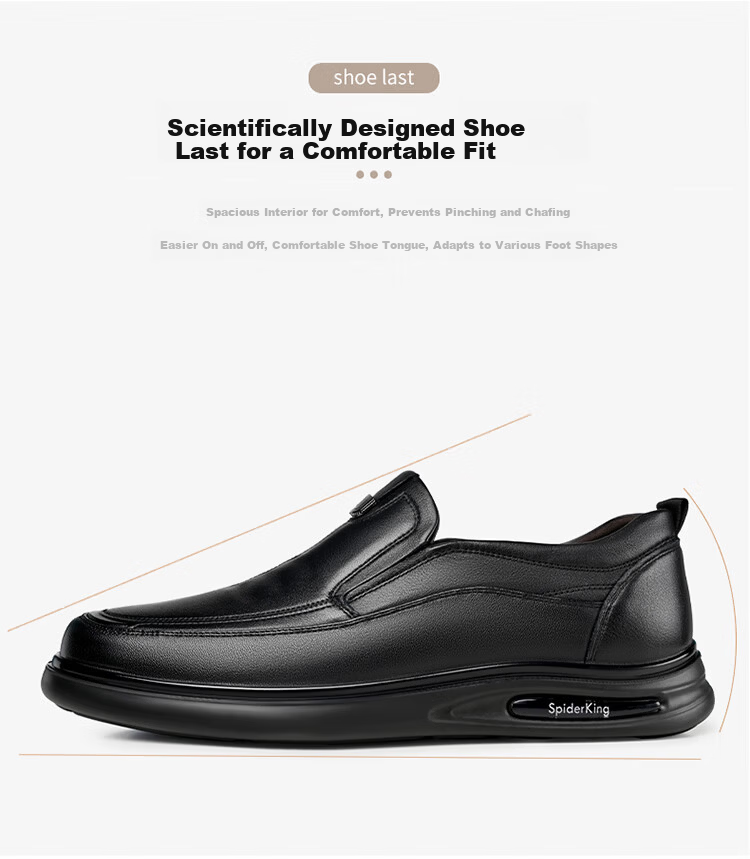 Spider King Men's Leather Slip-On Casual Shoes Spring Autumn Cowhide Black Size 42 4