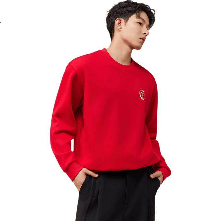 CABBEEN 340G Cotton Sweatshirt Men's Foaming Texture Printed Flash Line Embroidered Flower Winter Long Sleeve Sweatshirt