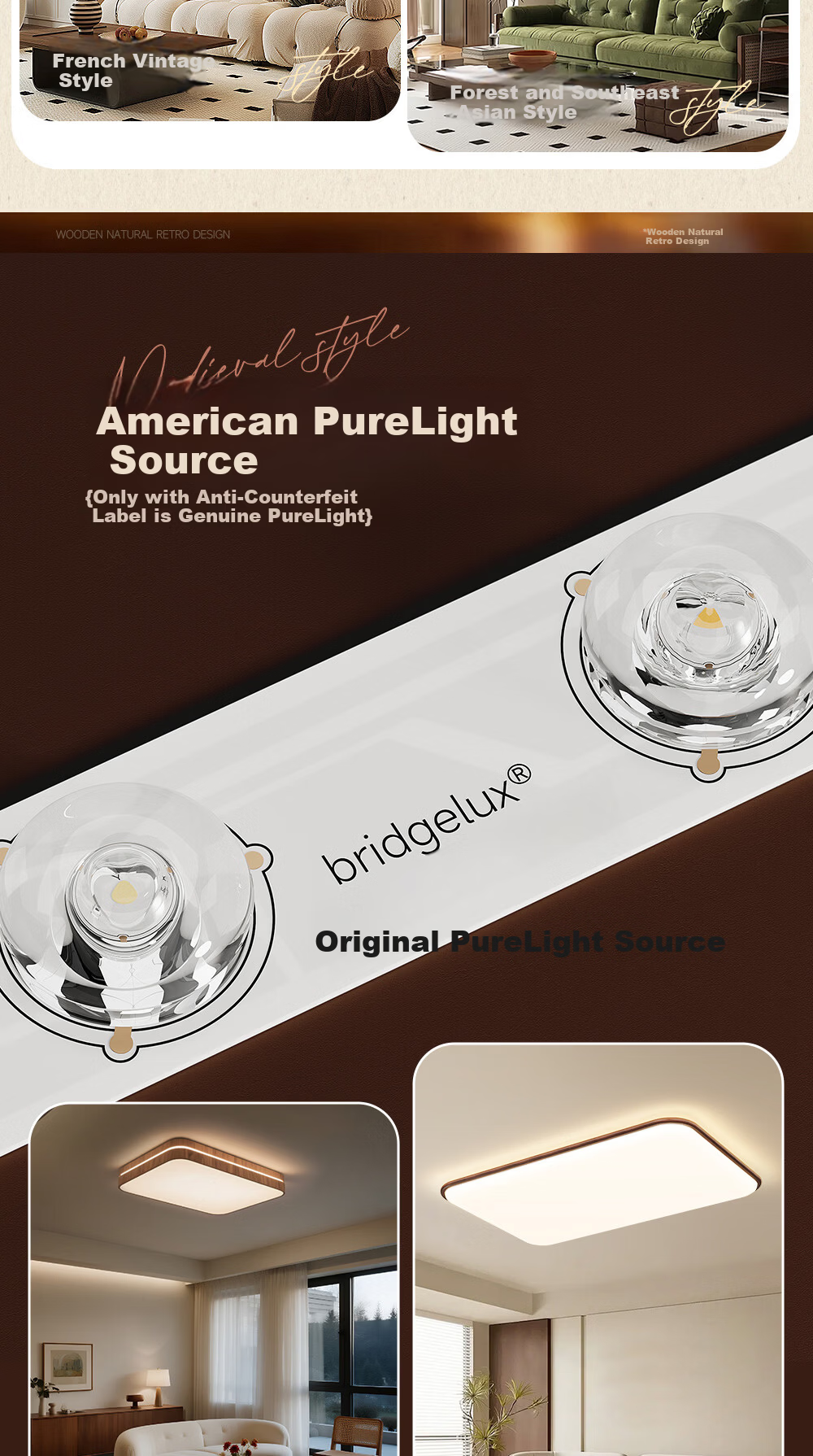 Kuka LED Ceiling Light Vintage Style Eye Protection Ultra-thin PRi Living Room Bedroom Lamp 40CM Round - Three Colors [Installation Included] 5