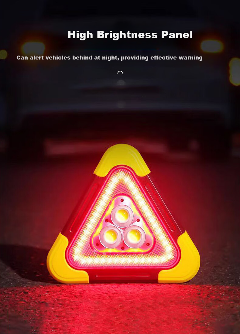 40,000km LED Triangular Warning Light Multifunctional Car Parking Emergency Tripod Safety Warning Sign Solar Charging 4
