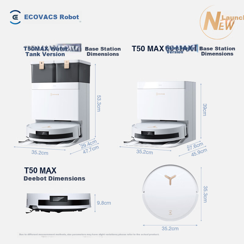 Ecovacs T50 MAX Robot Vacuum Cleaner and Mop Combo with Automatic Cleaning, Smart Home Hair Tangle-Free Ultra-Thin Water Tank Version (Supports HarmonyOS) - Mother's Day Gift