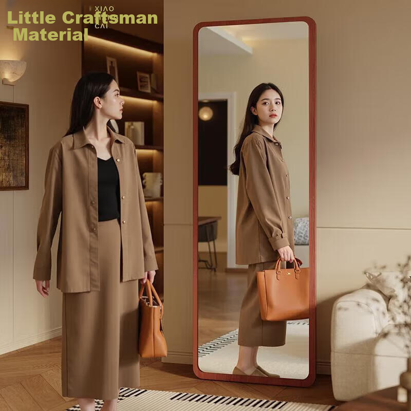 XIAOJIANGCAI Japanese Style Full-Length Mirror Home Dressing Mirror Bedroom Floor Mirror Minimalist High-Definition Fitting Mirror Natural Wood Wall-Mounted Mirror