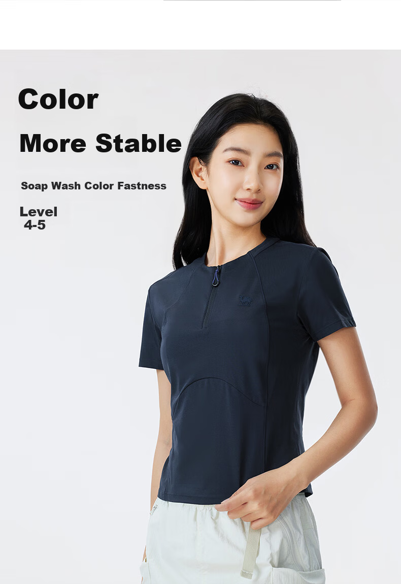 CAMEL Women's Outdoor Quick-Dry T-Shirt 26 Spring Summer Breathable Short Sleeve Cooling Sun Protection Half-Zip Sports Top 9017 5