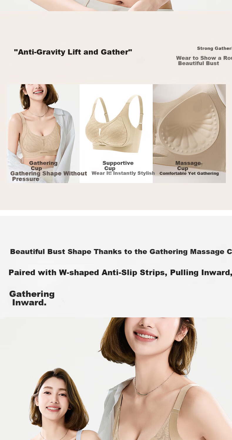 Haierman Women's Small Bust Push-Up Side Support Gravity Lift Seamless Wireless Printed Bra 2