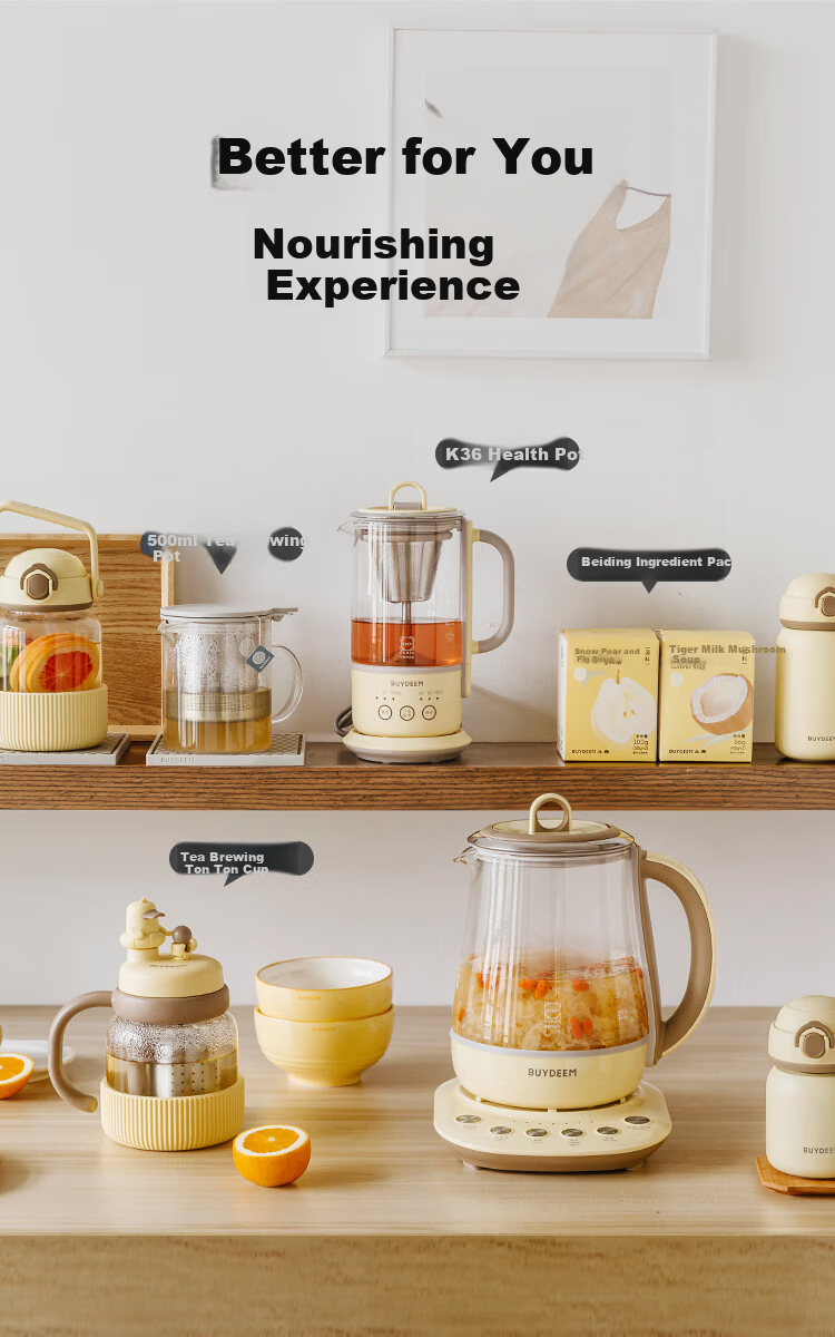 Beiding [Glue-Free] Health Pot Herbal Multi-Functional Thermostatic Mini Glass Tea Kettle Water Boiler 1.5L K123 Pig Pink 4