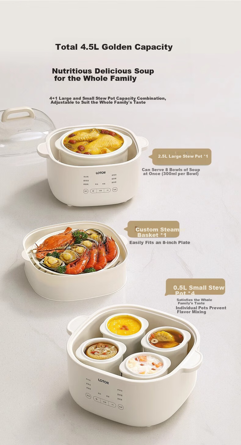 LOTOR Multifunctional Electric Stew Pot, Home Double Boiler, Small Capacity Soup Pot, Bird's Nest Stewing Cup, Soup Cooking Pot, Baby Porridge Cooking Tool 3