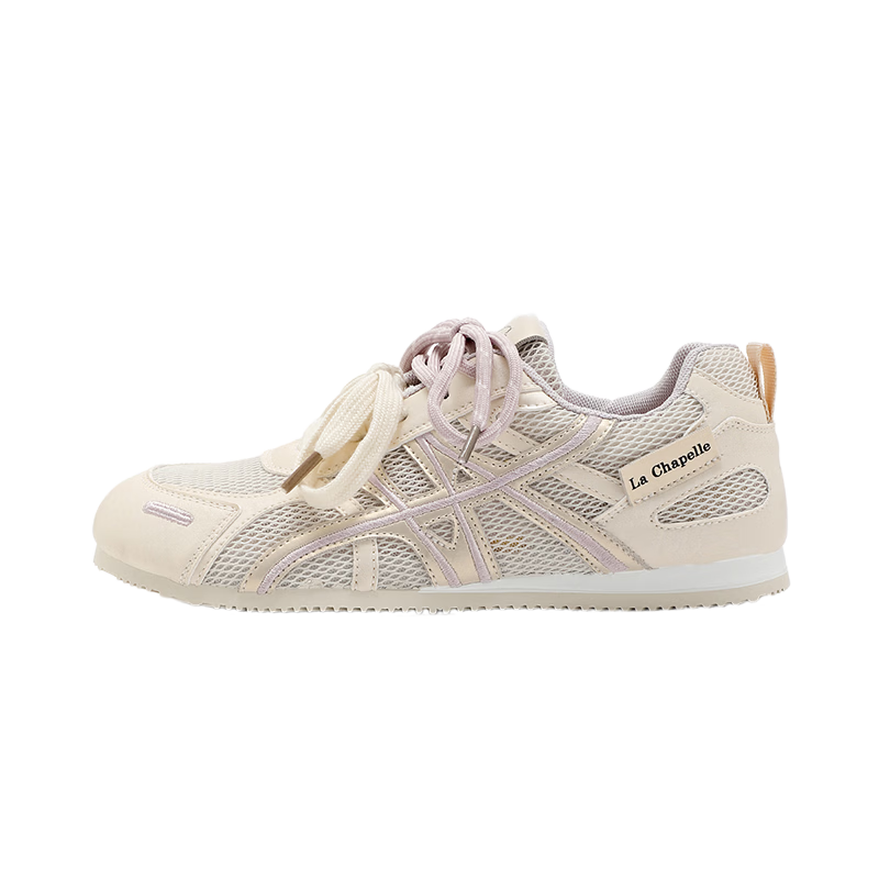 La Chapelle Summer New Breathable Mesh Flat Shoes for Women Sweat-Absorbing Non-Stuffy Non-Slip Sports Shoes Champagne Color Size 36