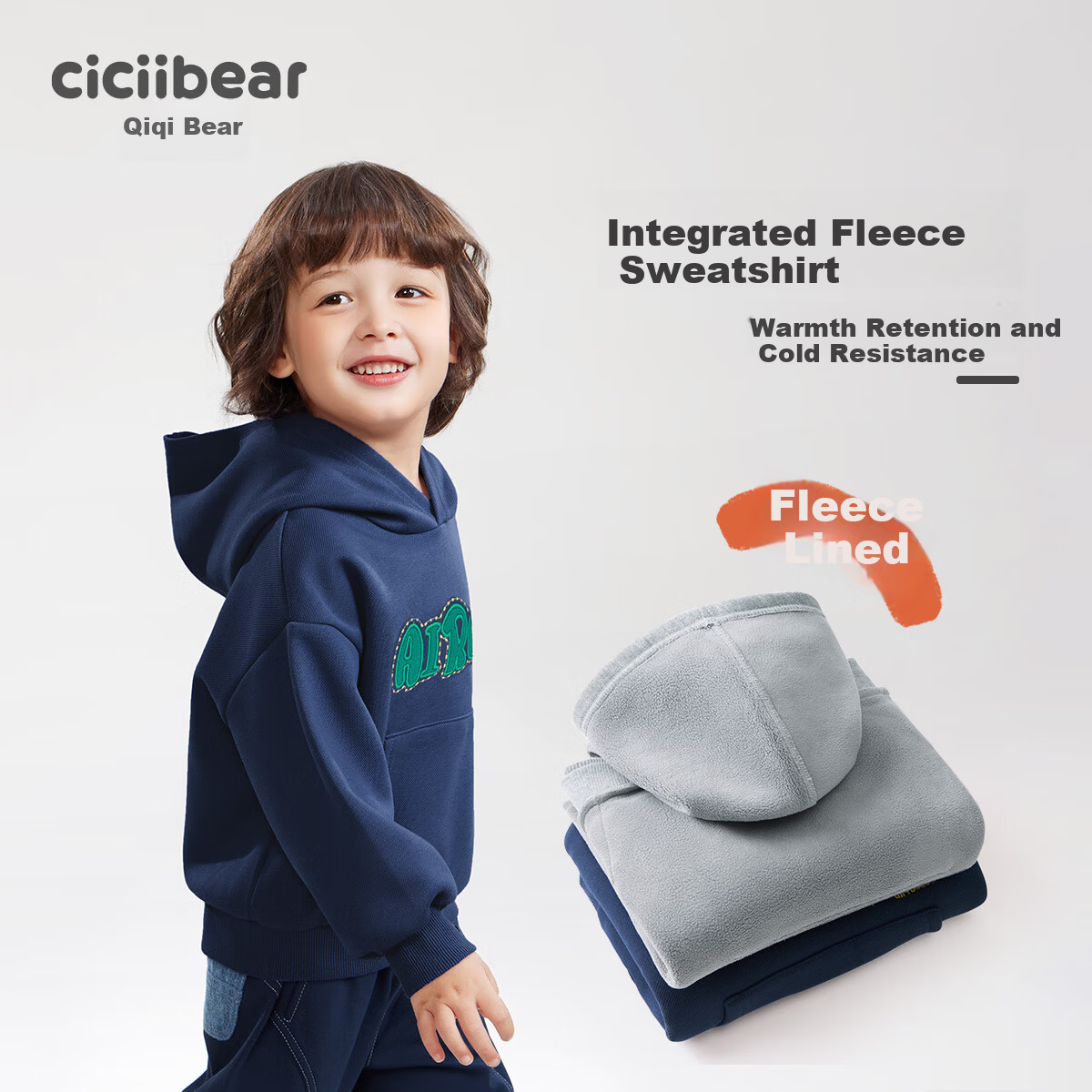 Ciciibear Boys Fleece Hoodie 2024 New Baby Hooded Autumn Winter Thickened Loose Base Shirt Trendy