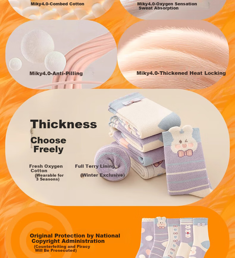 Mianqixiong Kids Terry Socks Girls Winter Thickened Fleece Cotton Mid-Calf Socks 5 Pairs-Q1 Thickened 2