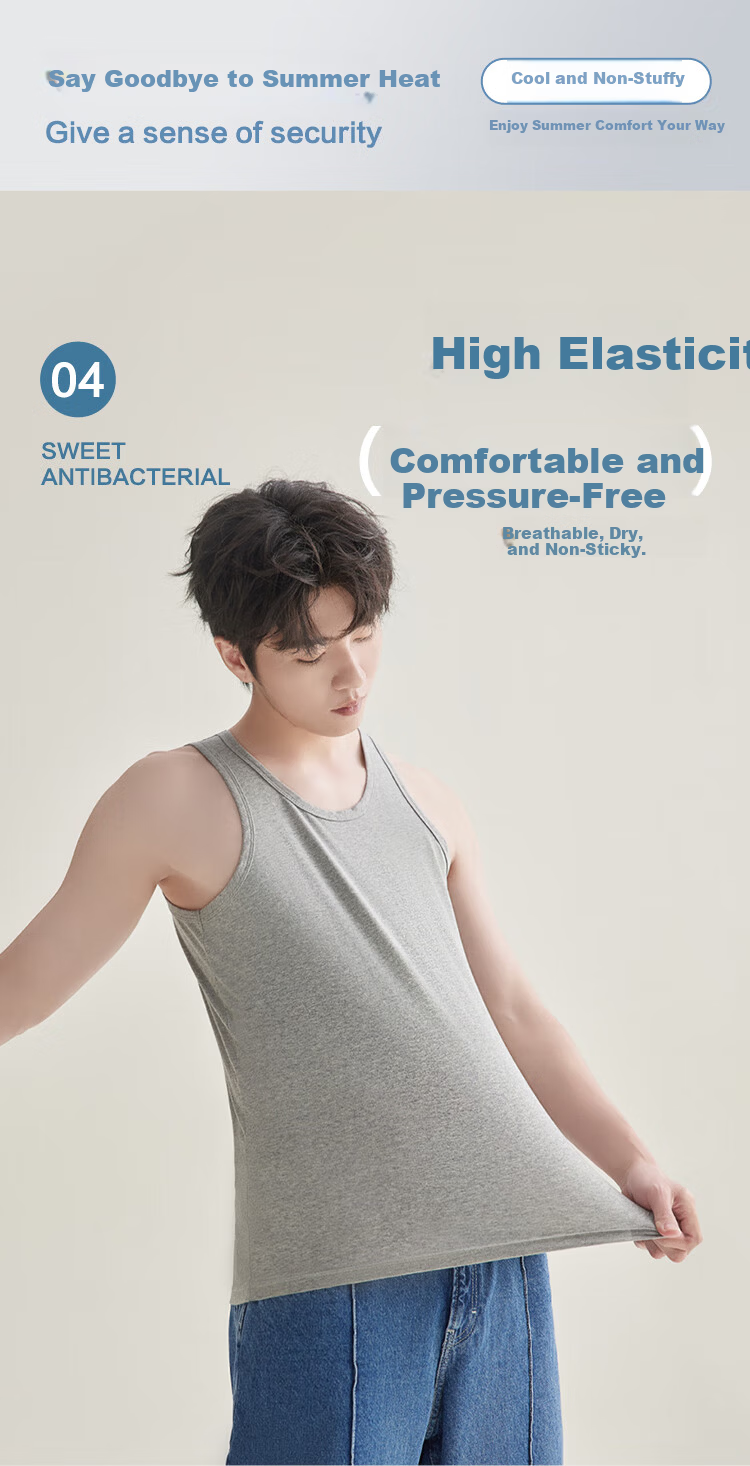 Hongdou Men's Cotton-Spandex Solid Color Round Neck Breathable Sports Base Layer Tank Top 2-Pack 1