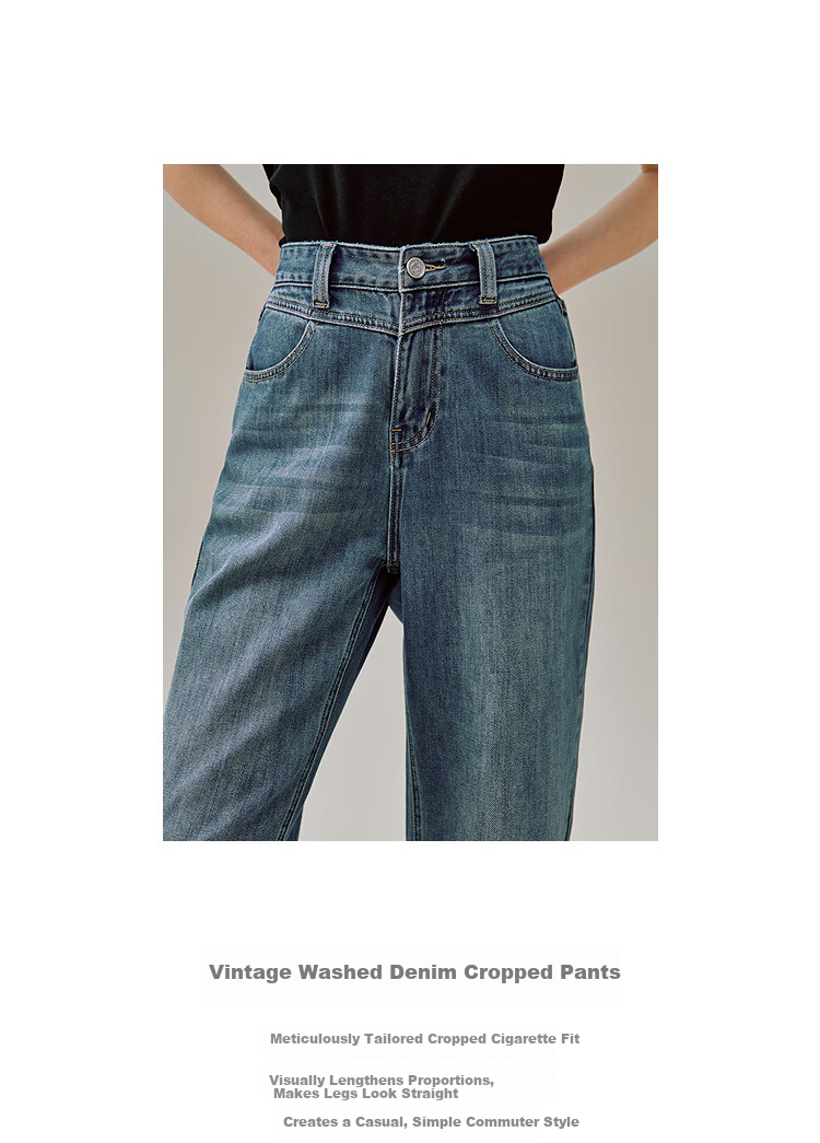 INMAN Vintage Washed Denim Cigarette Pants 26 Summer Women's New Versatile Cropped Straight Pants Light Denim 29 3