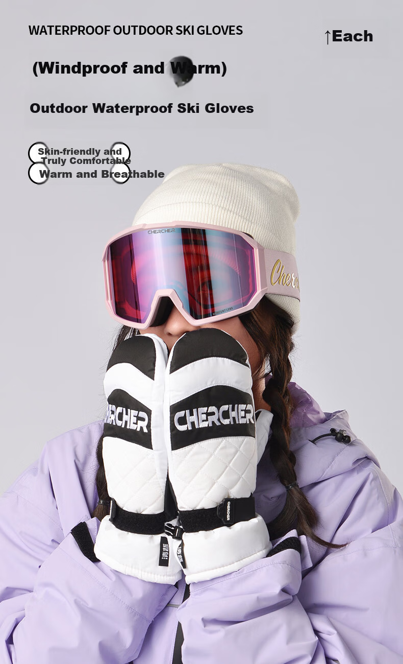 CHERCHER Ski Gloves Unisex Touchscreen Thickened Fleece Warm Winter Mountaineering Sports Cycling G-1002-M 1