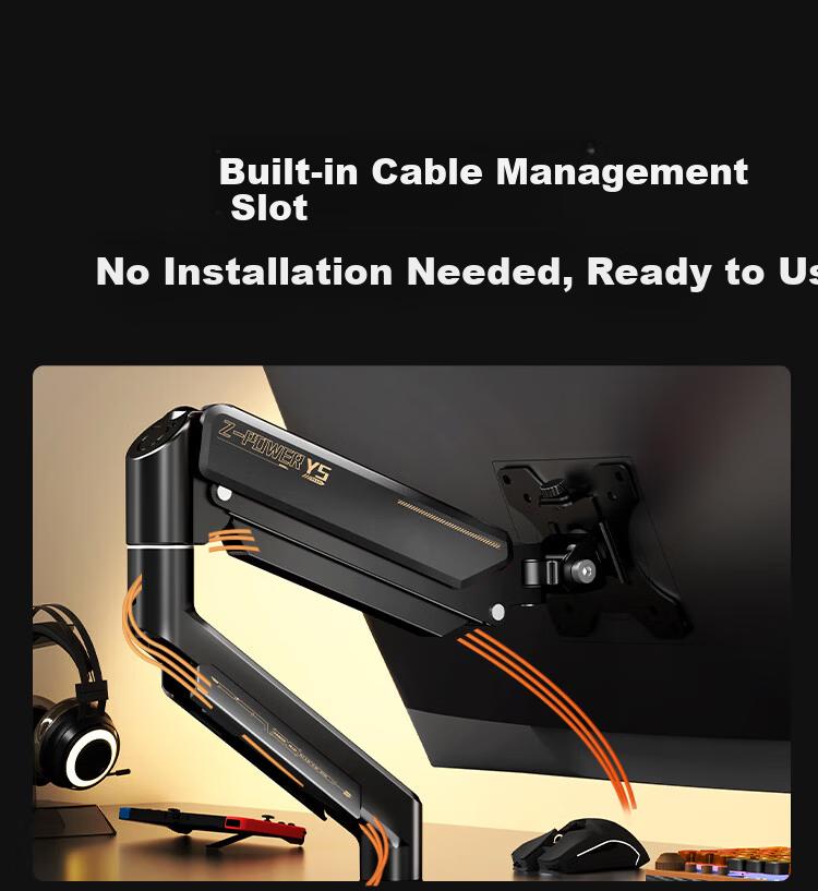 Youshi Monitor Stand Arm Mechanical Arm Display Screen Bracket Computer Stand Monitor Cantilever Bracket Screen Bracket Heavy Duty 10KG CX01 Black Gold 22