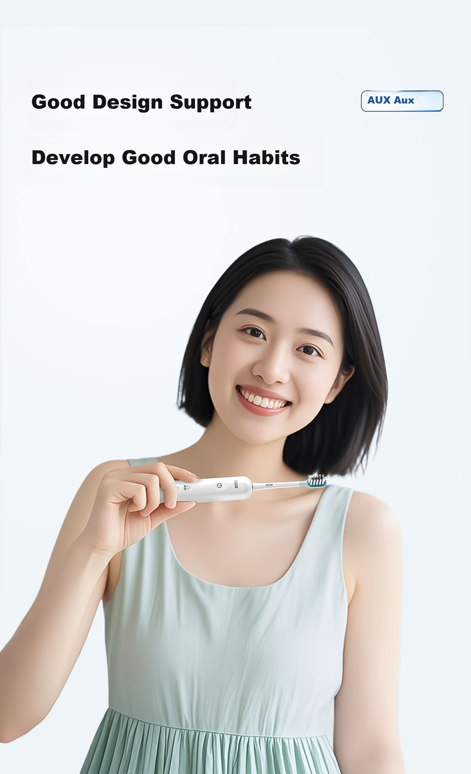 AUX Blue Light Sonic Electric Toothbrush S02 White + 2 Brush Heads Long Battery Life Soft Bristles Comfortable Whitening Deep Cleaning Gum Care Birthday Gift 5