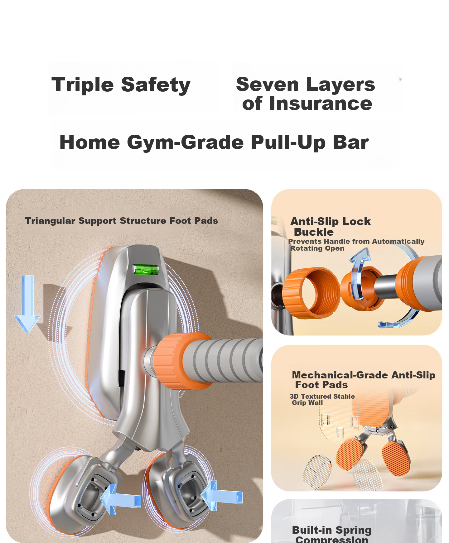 XTEP Home Pull-Up Bar Indoor Fitness Equipment for Adults And Children, No Drilling Required, Door-Mounted Training Gym Equipment Exercise Hanging Bar 5