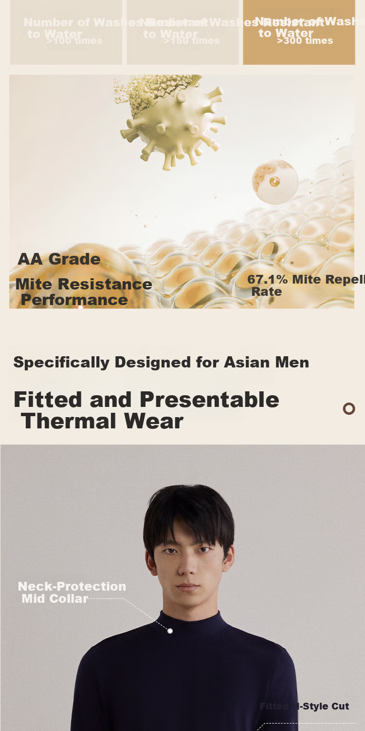 HLA Men's Autumn Cotton 210g 10A Antibacterial Mite-Resistant Thermal Underwear Top with Mid-Neck 7