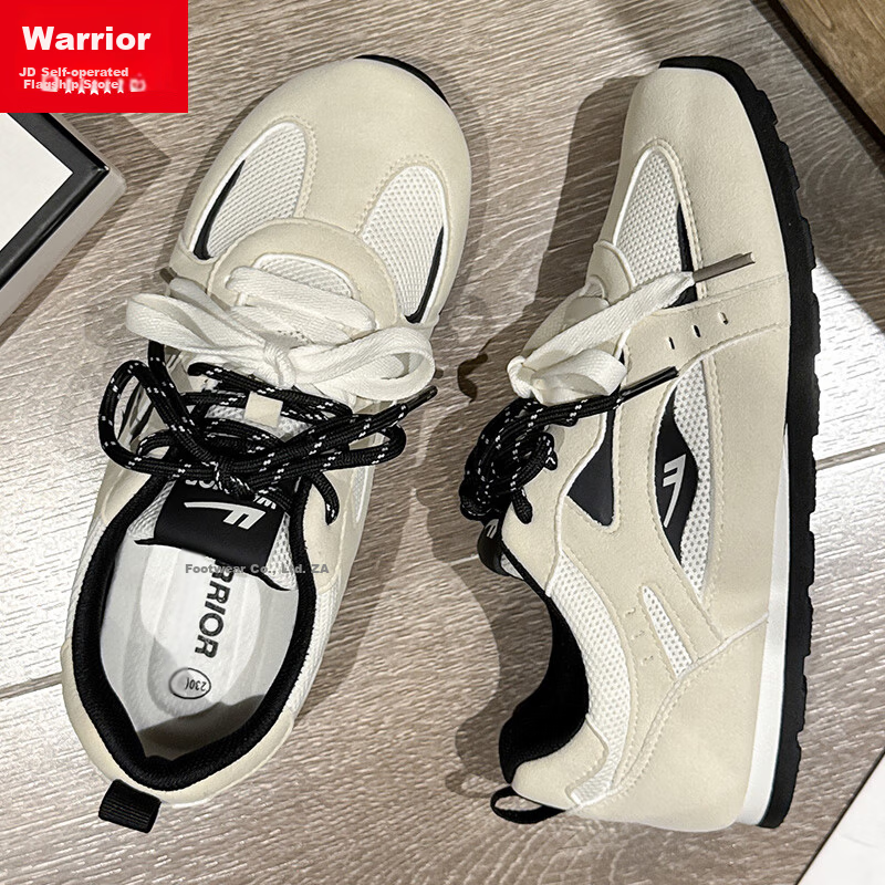 Warrior Official Women's Shoes 2026 Summer New Soft Sole Lightweight Sports Sneakers for Women, Beige Black, Size 37