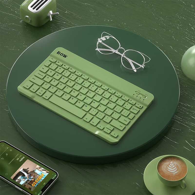 B.O.W Hangshi HB032-Y New Triple Bluetooth Keyboard for Android Apple Huawei Phones Typing Portable iPad Tablet Retro Green