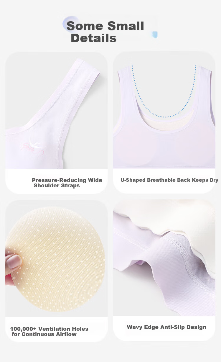 Jiusuiban Children's Underwear Girls 12-15 Years A-Class Developmental Youth Bra Mid-Large Child 100% Silk Skin-Friendly U-Shaped Vest 8