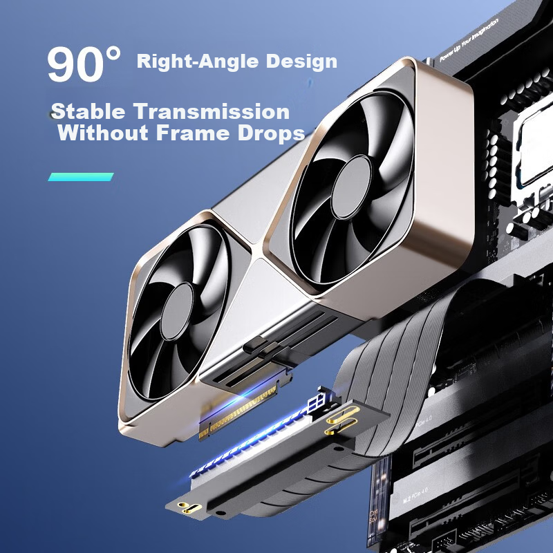 NVV PCIe 4.0 GPU Extension Cable 240mm Flexible 90-Degree Vertical Graphics Card Riser PCIe X16 Extension Cable NZ-L40-X16-20