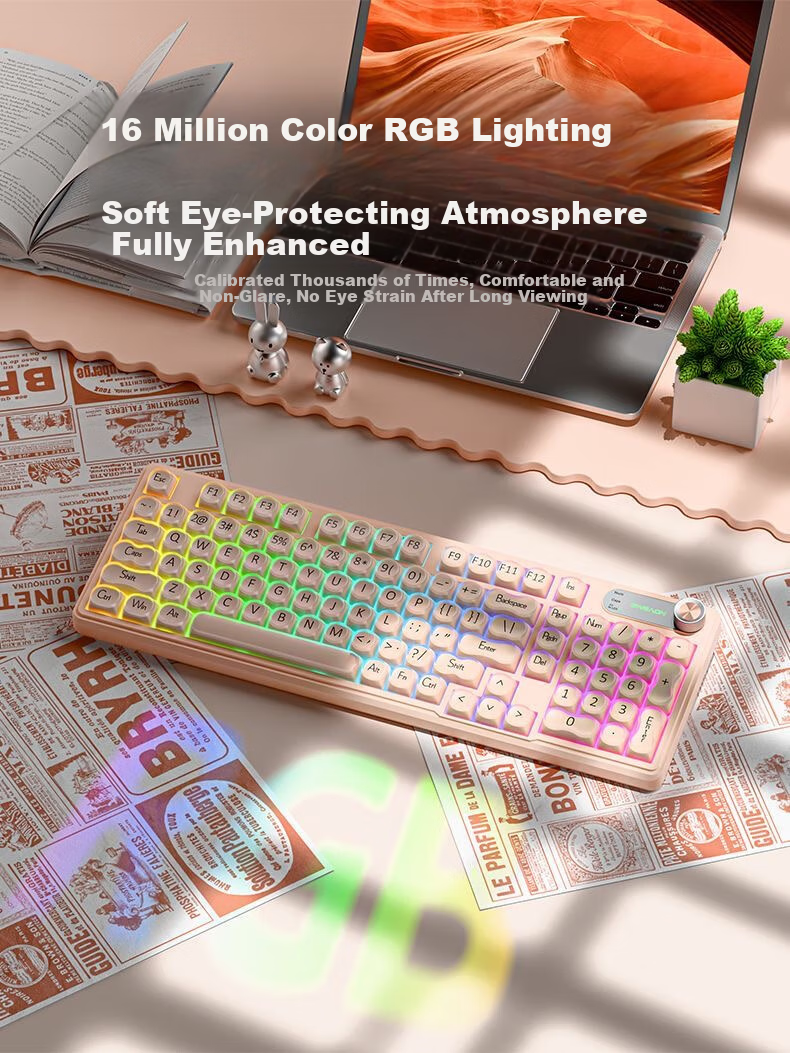 EWEADN V102Air Silent Mechanical Feel Wired Keyboard Pink Foundation High-Value Portable 98-Key Keyboard for Office Gaming Laptop Tablet Peripheral 7