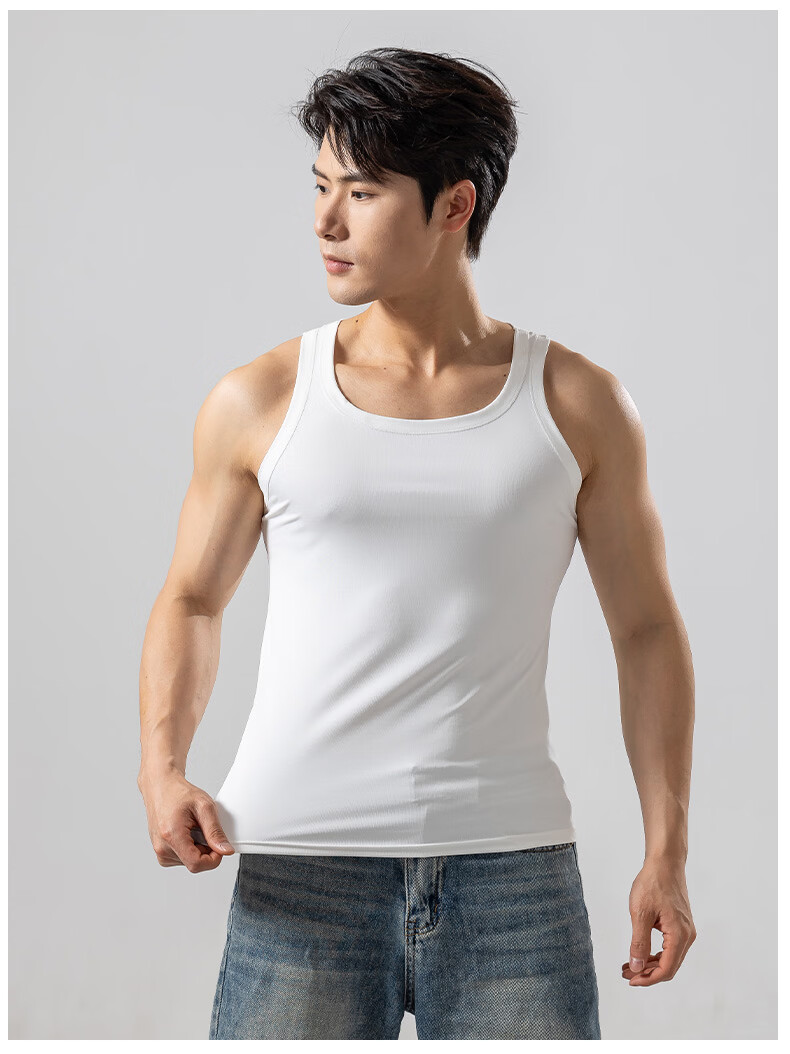 Xunmianren Men's Sleeveless Sports T-Shirt Slim Fit Ice Silk Quick-Dry Breathable Tight-Fitting Narrow Shoulder Base Layer Vest 13