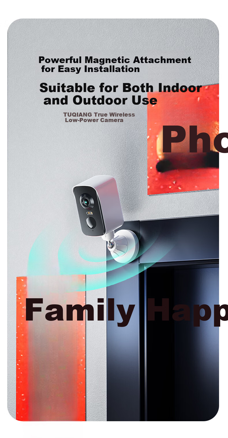 Tuqiang Wireless Battery-Powered WiFi Outdoor Home Security Camera, No Wiring, Rechargeable, Long Standby, No Drilling, Entrance Doorway Monitoring 20