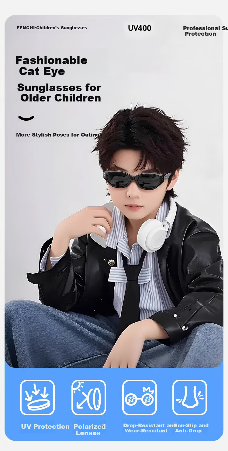 FENCHI Cat Eye Kids Sunglasses Boys Stylish Large Kids New Polarized UV Protection Girls Baby Sunglasses 1