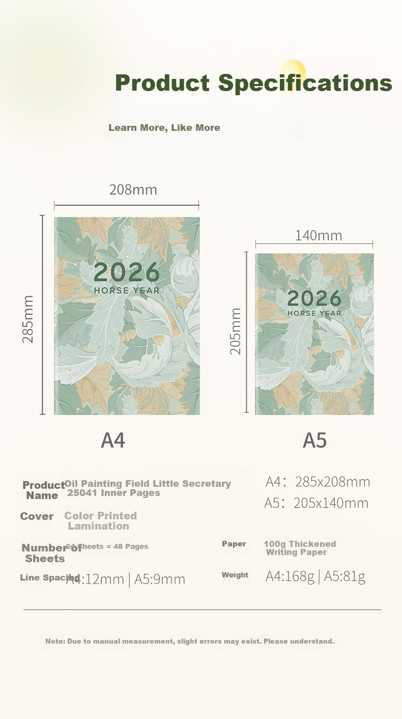 Ubility 2026 Work Secretary A4 Efficiency Planner Daily/Monthly/Yearly Memo Notebook Jingyun Series Mixed Colors 4-Pack 6