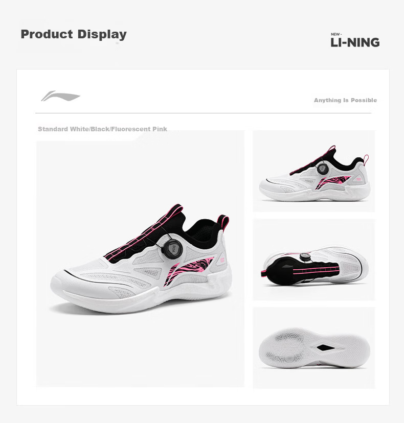 LI-NING Professional Table Tennis Shoes MAGE 2.0 PRO Full Sole BOA Dial Wide Fit Carbon Plate Fluorescent Pink 40 14