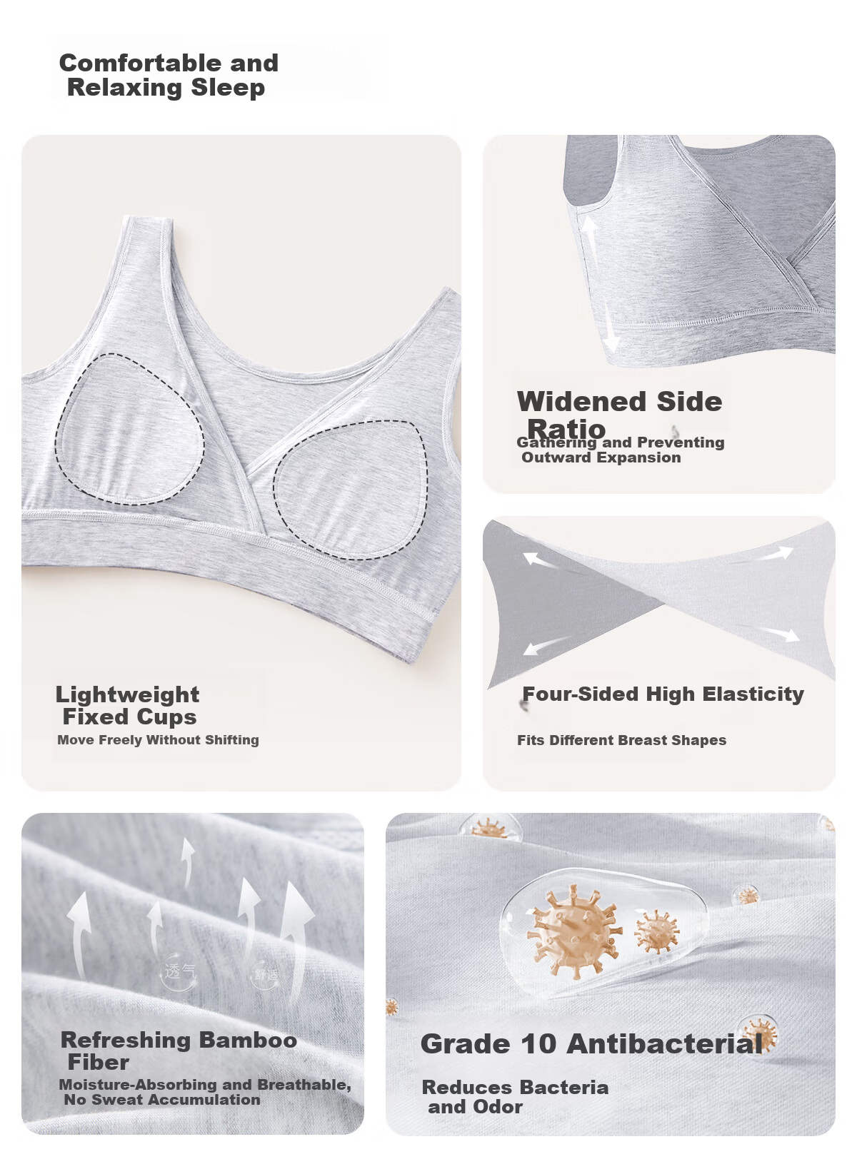 JOYNCLEON Maternity Nursing Bra Sleepwear Light Gray XXL Jwx193139 4