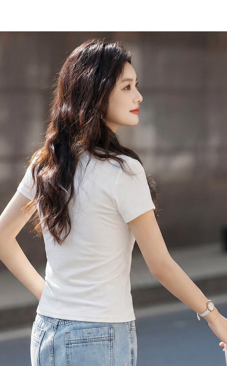 Demana [Smooth Lyocell] Summer Simple Style Round Neck Short Sleeve Slim Fit Petite Versatile High-End Women's T-Shirt 5