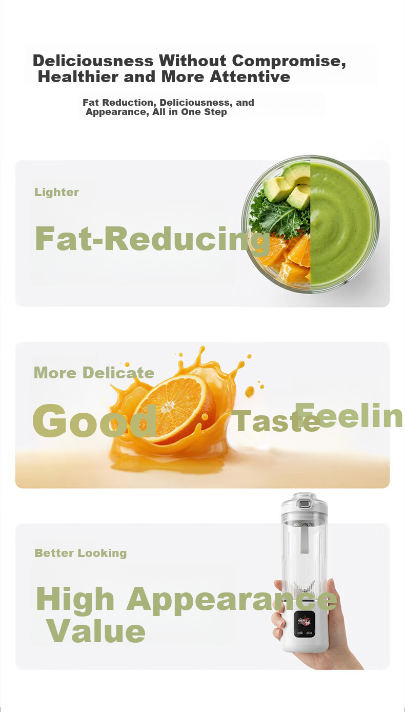 Joyoung Juicer Cup Slim Waist Small Blender Fruit and Vegetable Juice Smoothie Food Processor Home Camping Rechargeable Wireless Portable Juicer LJ670 Blue 2