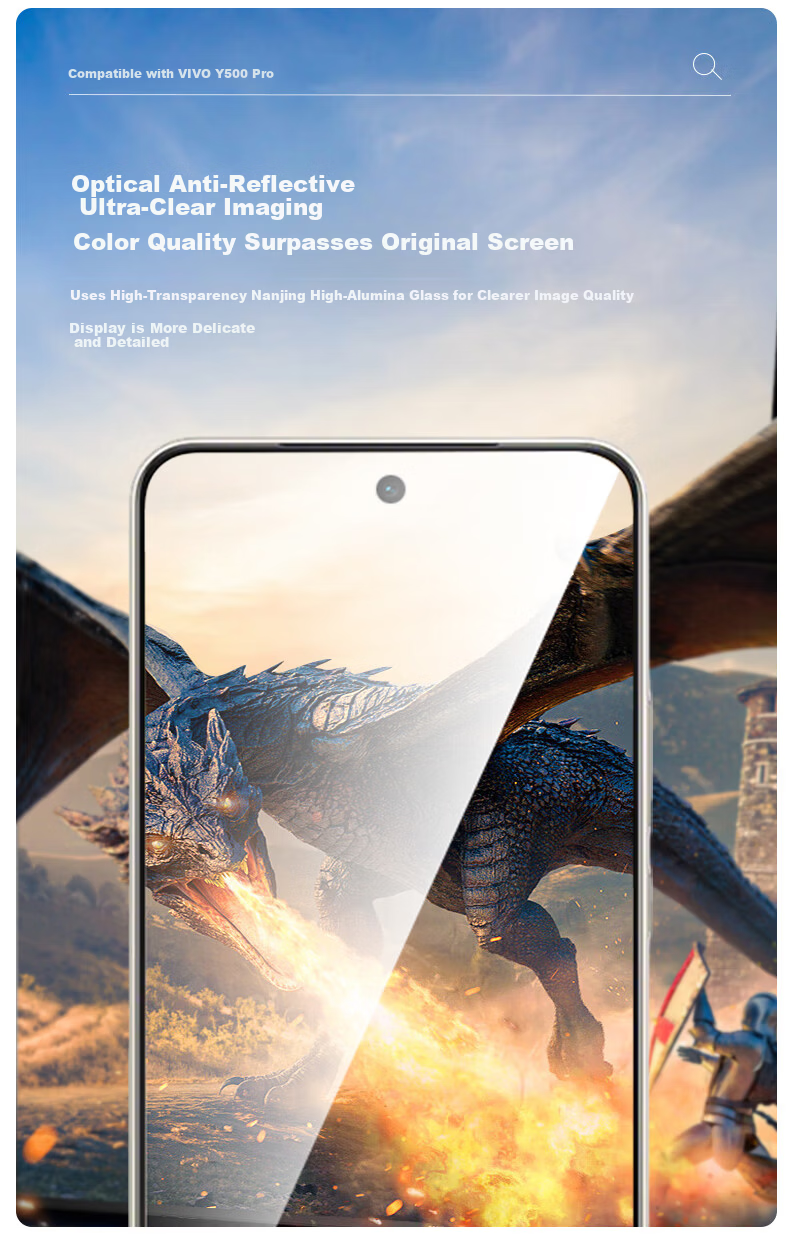 Smorss [2 Pieces No Black Edges] Tempered Glass Screen Protector for vivo Y500Pro, High-Definition Anti-Fingerprint Anti-Shock Protective Film with Ultrasonic Unlock Support 7