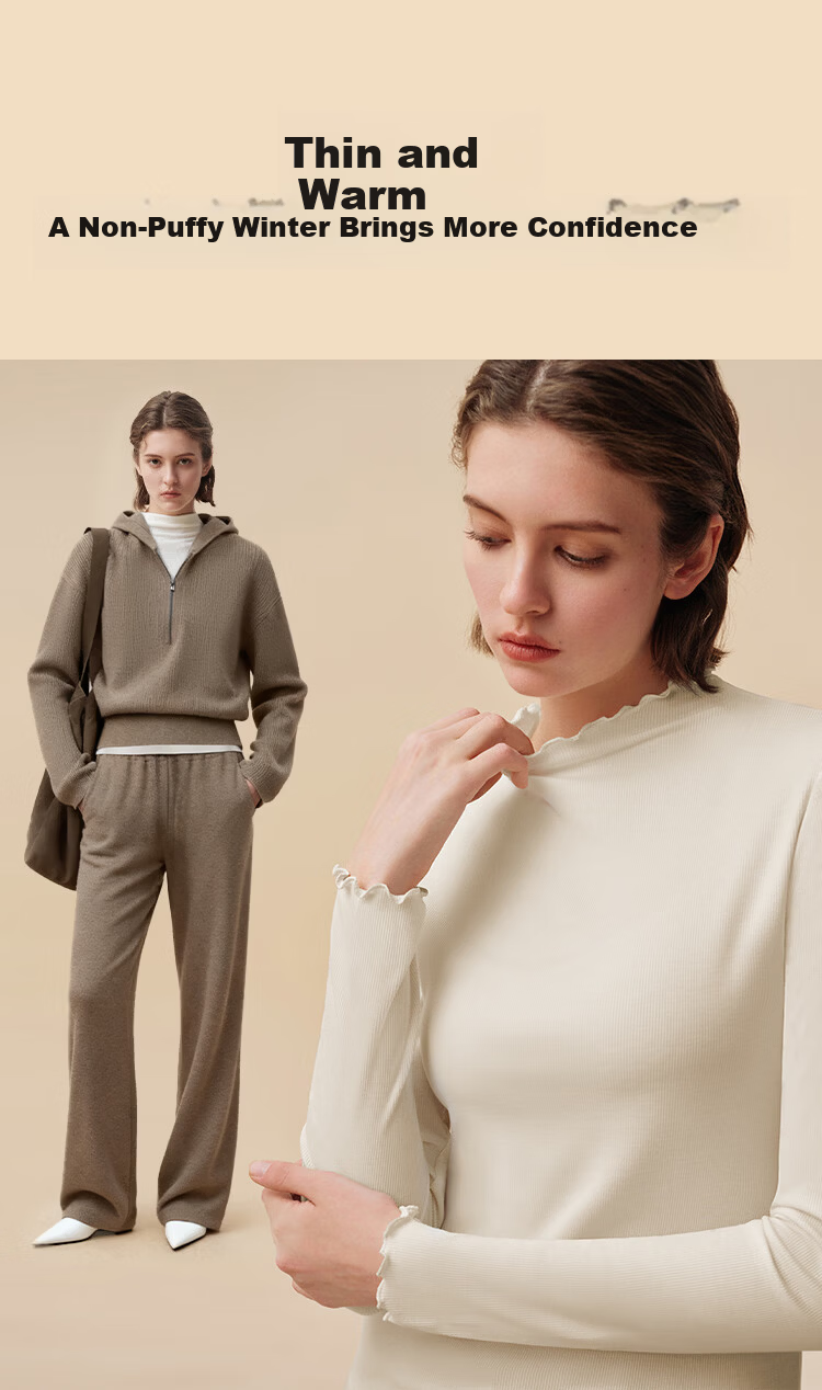 Ubras New Ruffled Edge Down and Silk Blend Wool Warm Jacket for Women Autumn Winter Base Layer Cream White XL 6