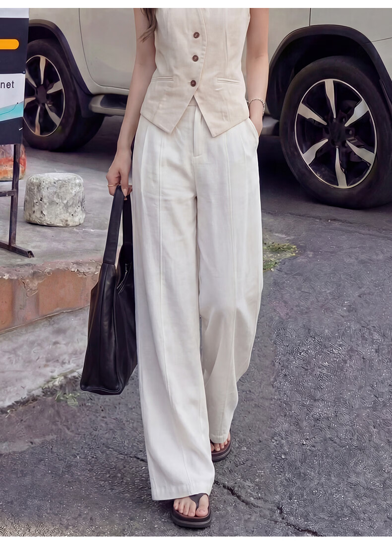 Langsha Women's Linen Wide-Leg Pants 2026 Summer Thin High-Waist Cool Ice Silk Casual Straight-Leg Suit Trousers 23